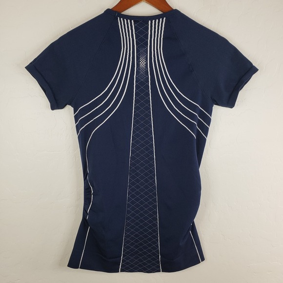 Athleta Finish Fast Line Tee Women's Small Top Blue White Short Sleeve #591287 - Picture 6 of 11